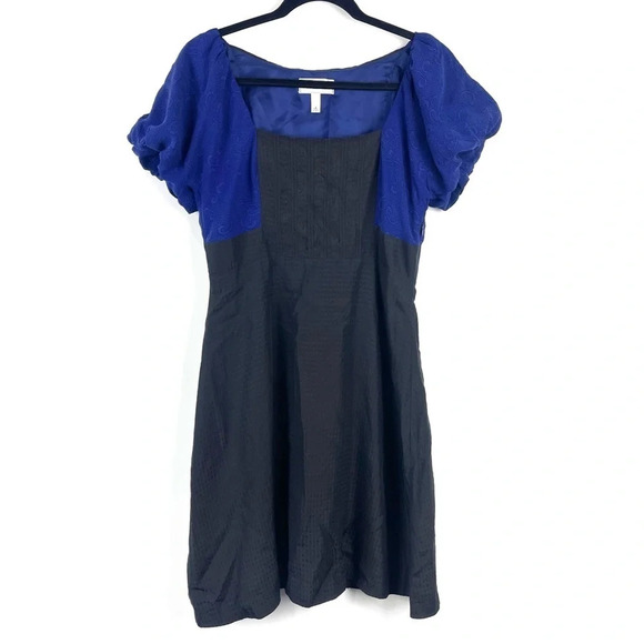 Anthropologie Moulinette Soeurs Color Block Puff Sleeve Silk Cocktail Dress  4 - Picture 1 of 9